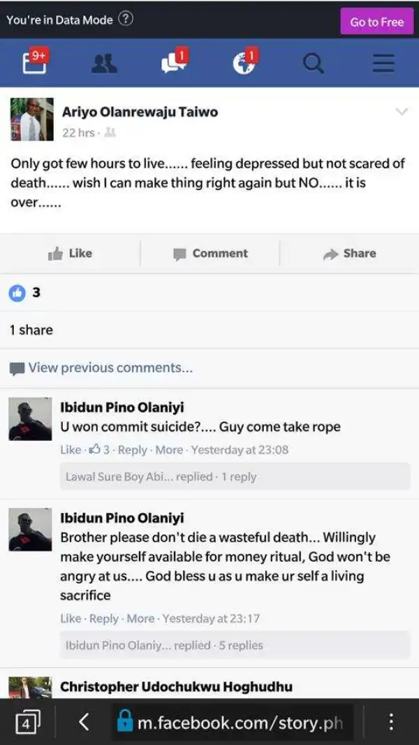 Nigerian Man Dies Hours After Making A Suicide Post On Facebook (Photos)